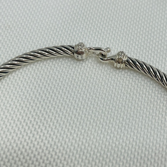 DAVID YURMAN 3mm Classic Cable Sterling Silver Diamond Buckle Bracelet Size S - Picture 2 of 10